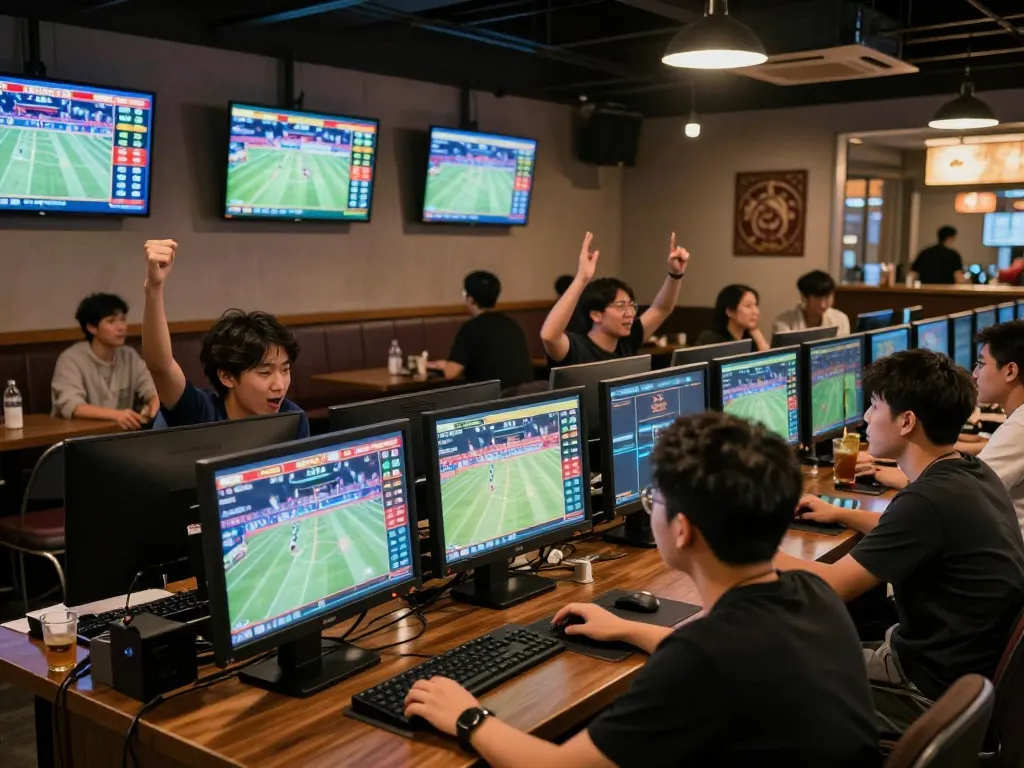 Bong88 users placing sports bets in an energetic environment with live odds displayed.