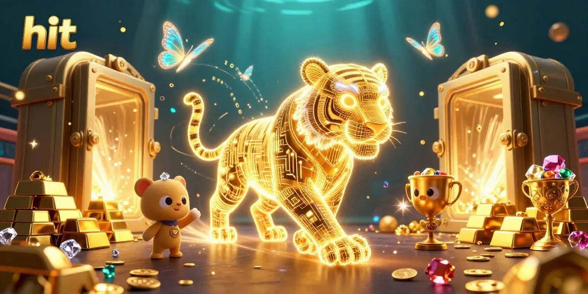 Engage with hit gaming at this vibrant digital casino with a neon golden tiger and treasures.