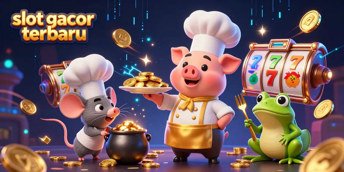 Experience slot gacor terbaru with our vibrant characters surrounded by gold coins and dynamic slots.