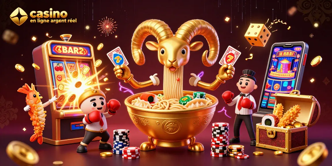 Jouez avec le casino en ligne argent réel : illustration animée dynamique de jeux et jackpots.