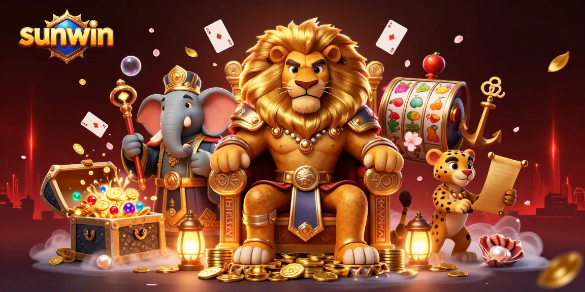Experience thrilling action with sunwin in a vibrant 3D illustration of a royal lion king at the casino.