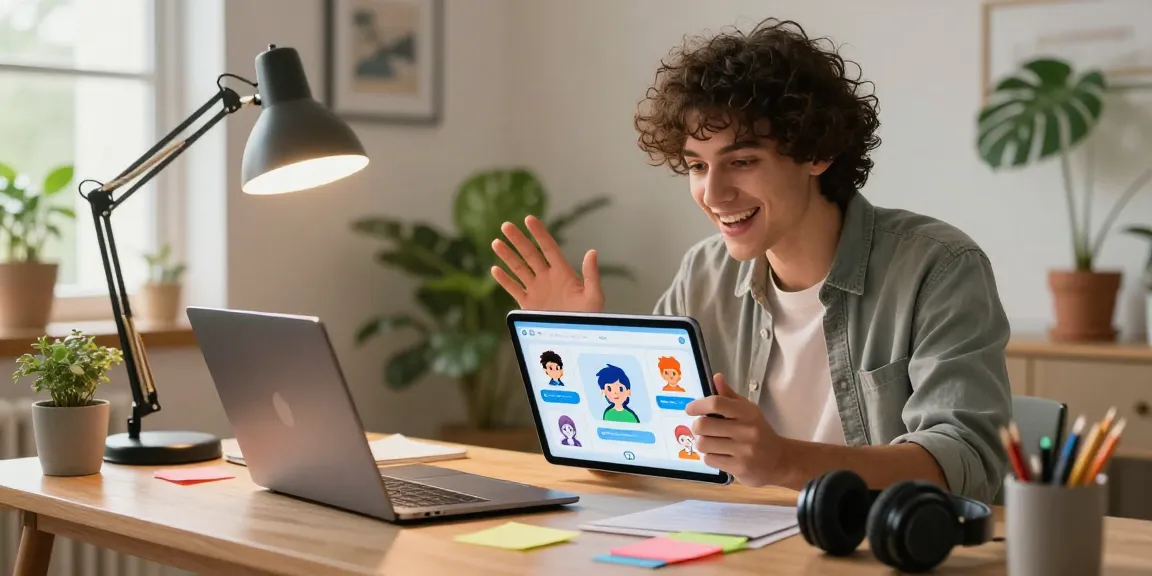 Engaging interaction with crush on ai chatbot in a cozy workspace.