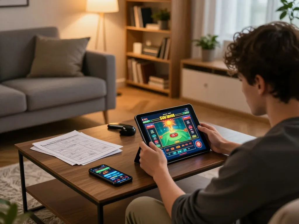 Play online with sun win casino, showcasing a player enjoying a strategic gaming session at home.