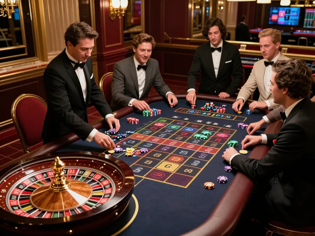 Players engaging at a roulette table at the upscale casino, 789win atmosphere enhancing the excitement.