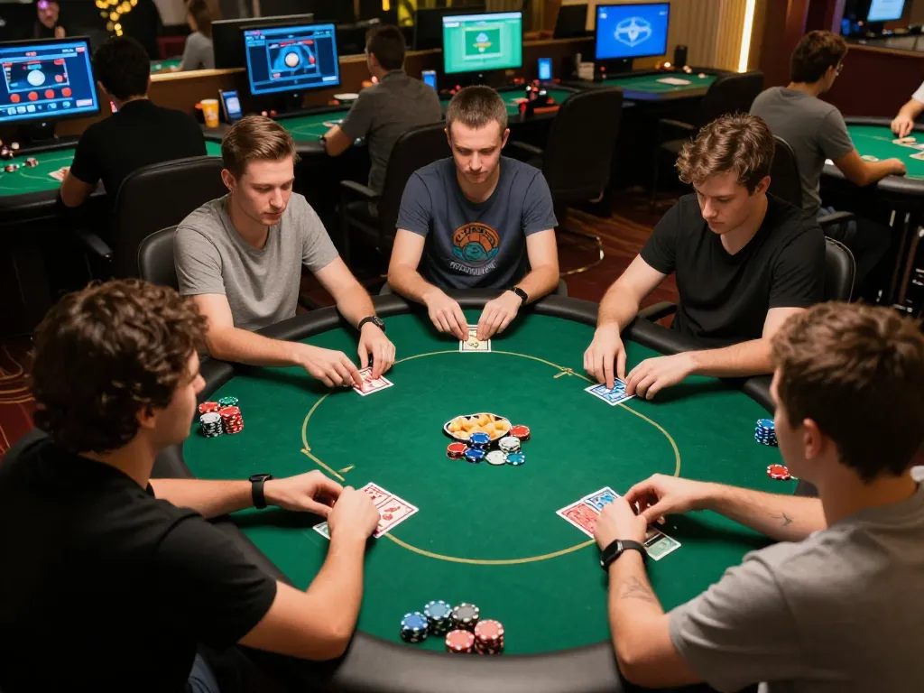 Sunwin players enjoying a competitive online poker game with cards and chips visible.