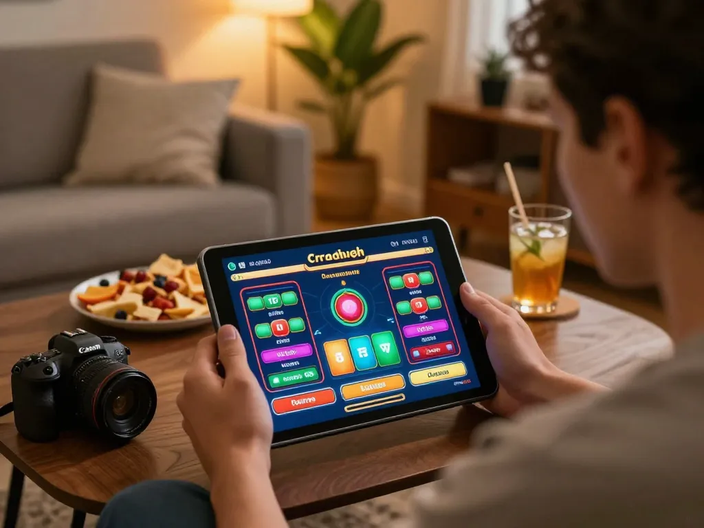 Player engaged with online casino game on tablet, reflecting nhacaiuytinn's entertainment strategy.