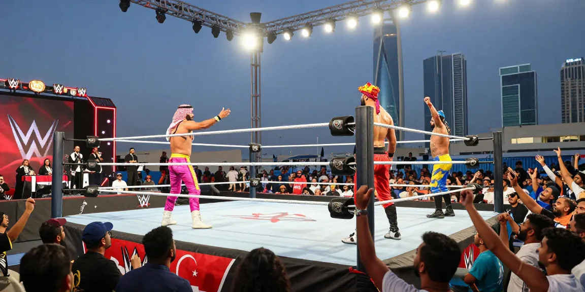 WWE Saudi Arabia event with fans cheering for their favorite Superstars.