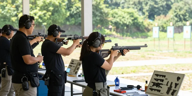 Enhance firearm skills with precisionglockslides.com custom Glock slides in an engaging outdoor shooting scene.