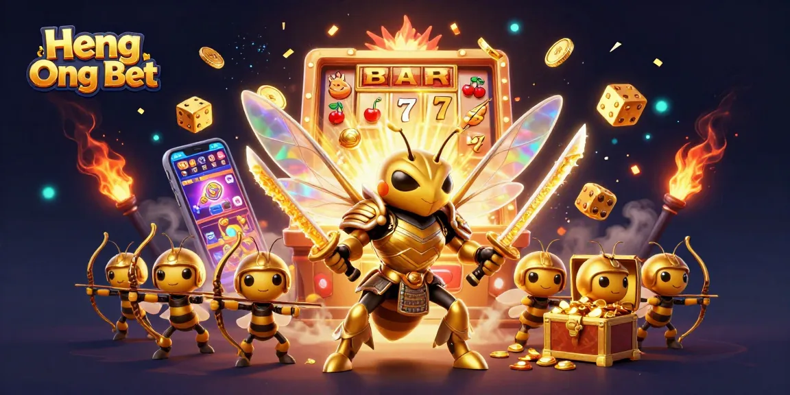 Win big with Heng Ong Bet's vibrant casino-themed illustration featuring an epic jackpot scene.
