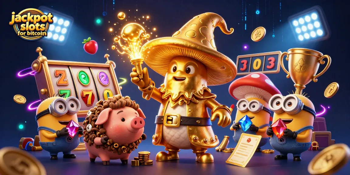 Experience the thrill of jackpot slots for bitcoin with dynamic characters and vibrant casino elements.
