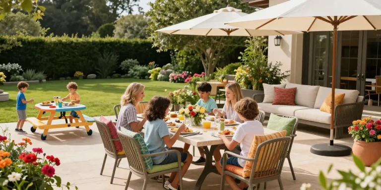 Relaxed outdoor gathering featuring the best patio furniture brands at a stylish dining table.