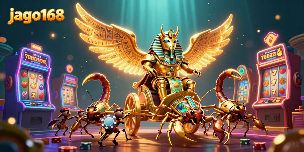 Experience thrilling gameplay with jago168's vibrant 3D casino illustrations featuring slot machines and dazzling characters.