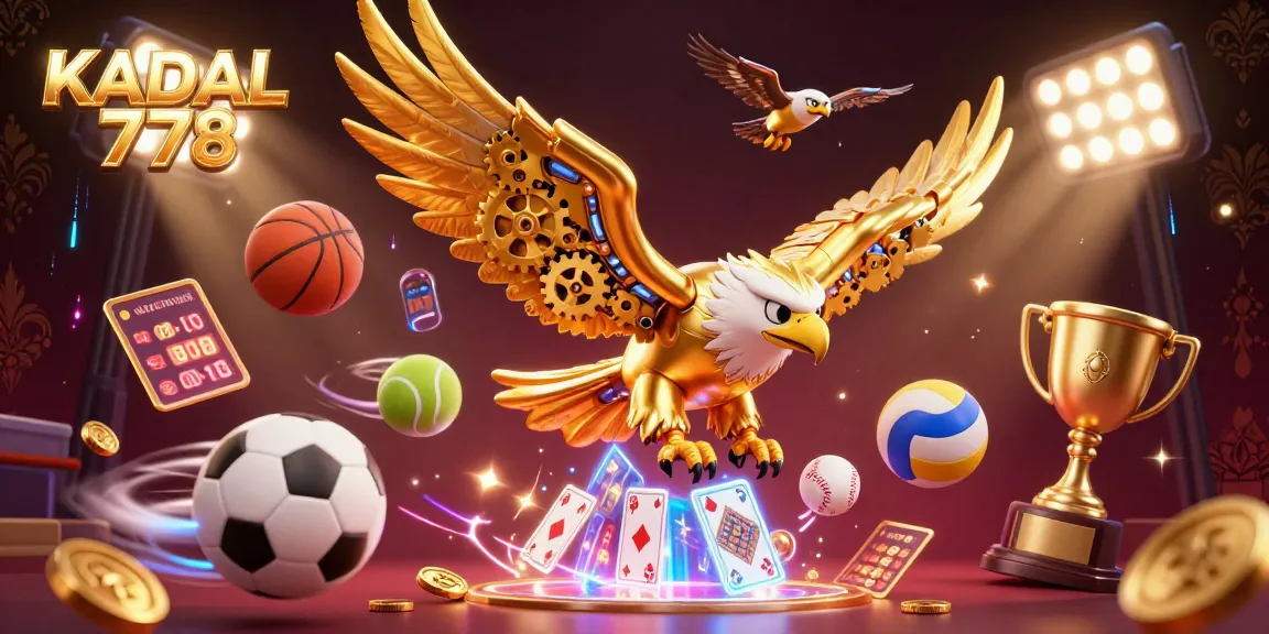 KADAL 778 showcases a stunning illustration of an eagle in a vibrant casino setting with engaging elements of dynamic gaming.