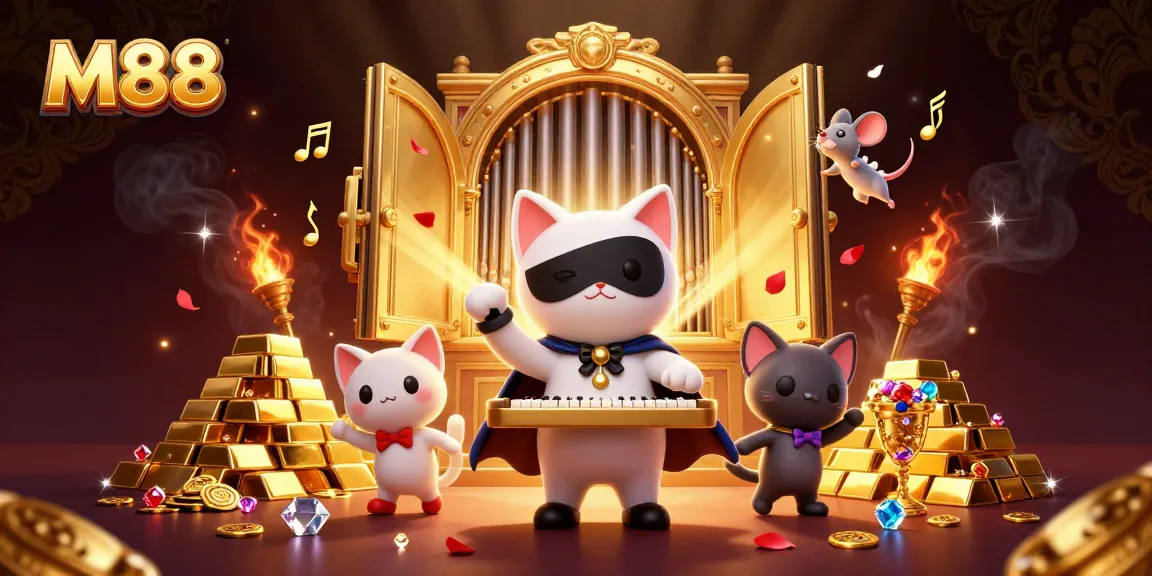 M88 offers exciting gambling opportunities, featuring a phantom cat and mouse in a dazzling casino scene.