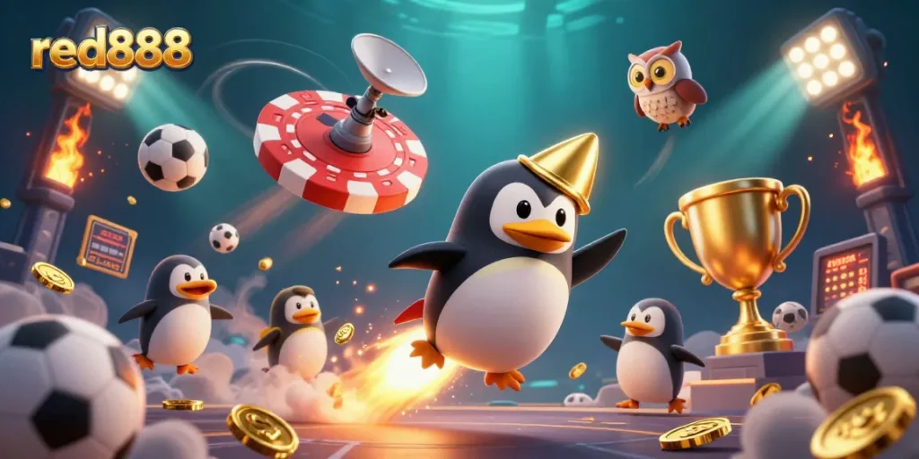 Experience exciting gameplay at red888 with a golden penguin launching to a casino adventure!