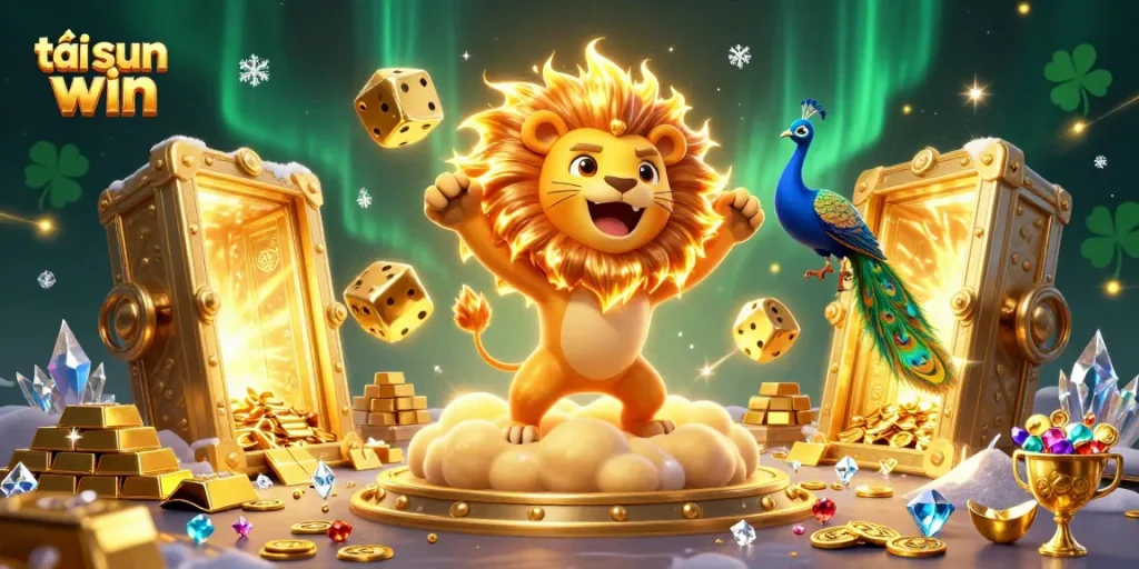 Play slots and win with tải sun win, featuring colorful casino elements and characters in a vibrant 3D scene.