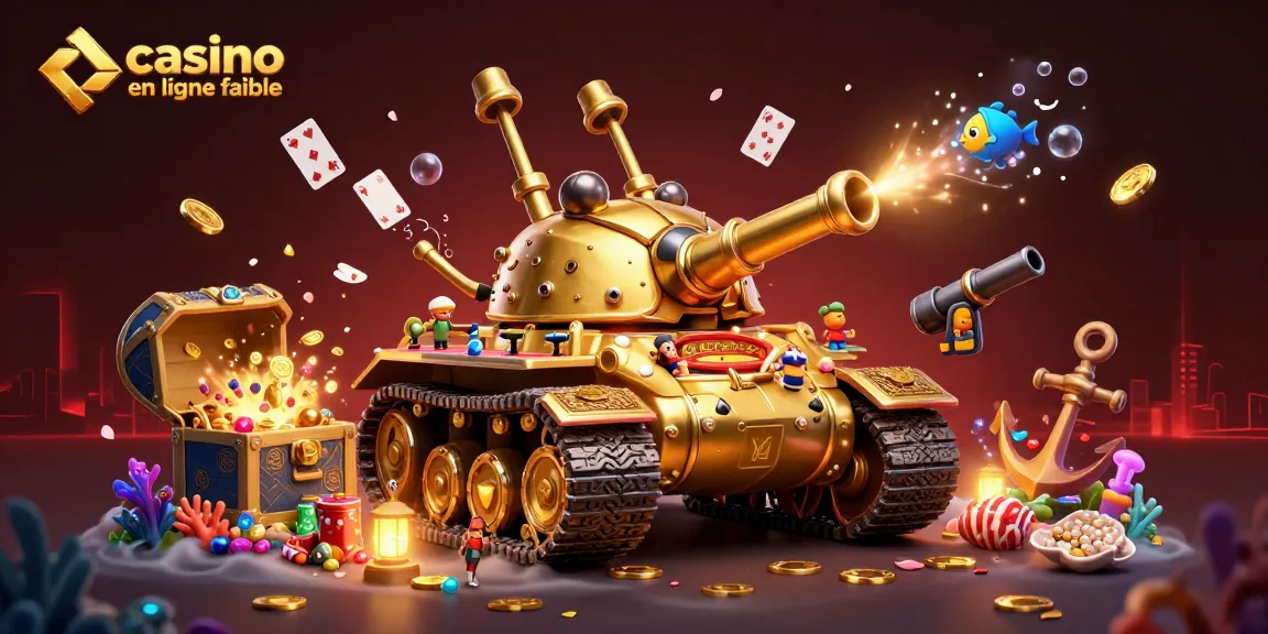 Visualisez un casino en ligne fiable avec un tank doré et une mini salle de jeux, entouré de richesses sous-marines.