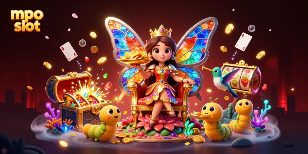 Engage in the mpo slot experience with vibrant visuals and captivating symbols in this unique illustration.