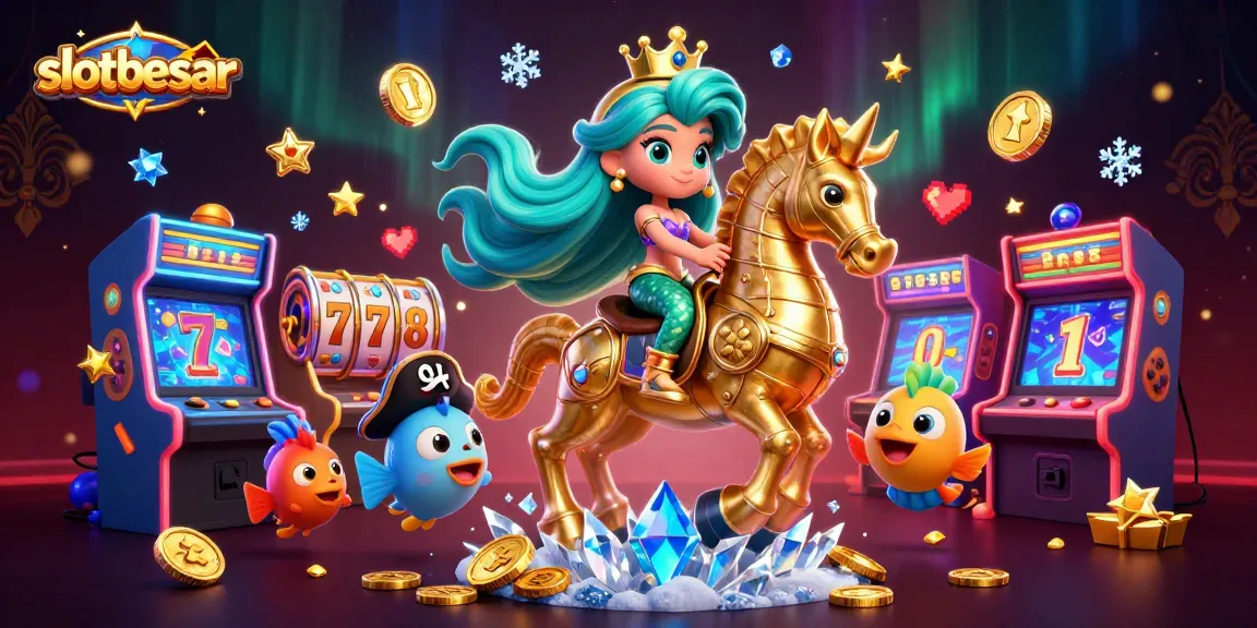 Experience slotbesar with fun characters and slot elements in a vibrant casino illustration.