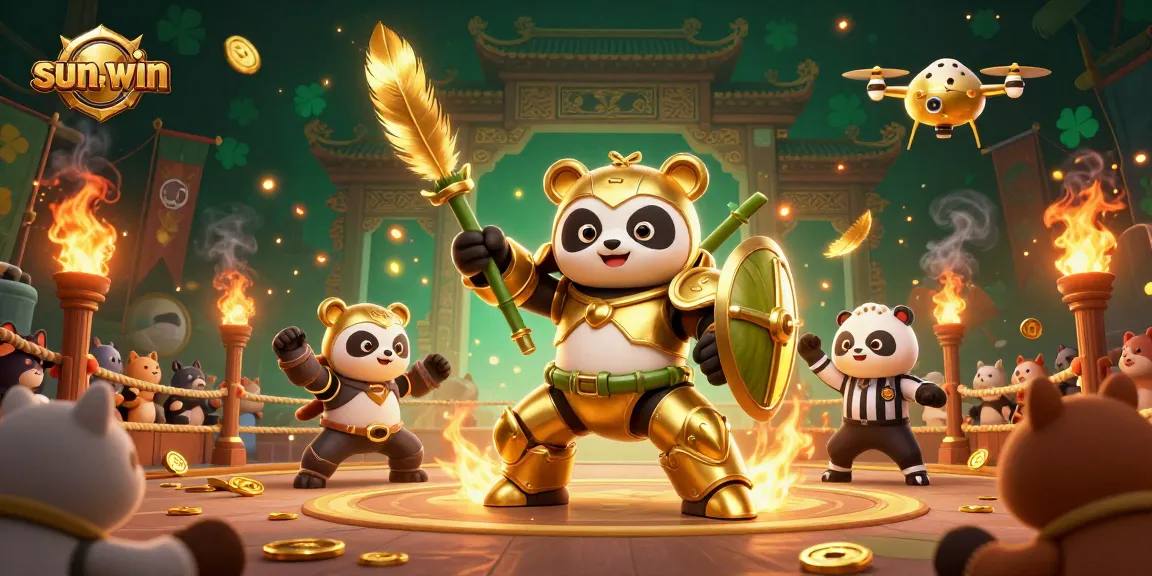 Experience sun-win's thrilling panda mech-battle in a vibrant, animated casino arena.