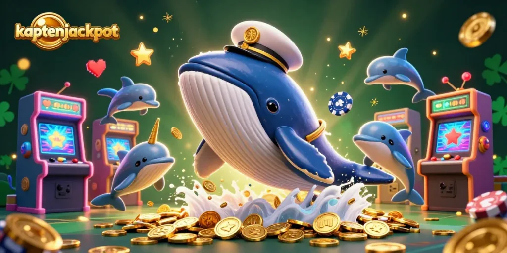 Engage with kaptenjackpot while enjoying this vibrant 3D casino exploration featuring iconic sea creatures.