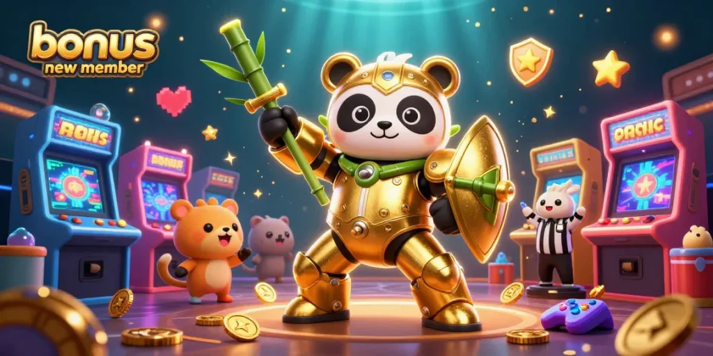 Engage with thrilling casino action featuring bonus new member promotion in a vibrant 3D scene.