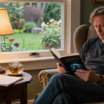 T Allen Greenfield reading UFOnauts in a cozy literary space while exploring spirituality at https://tallengreenfield.com.