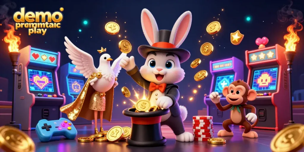 Spin to win with demo pragmatic play in this dazzling casino scene featuring magic and excitement.